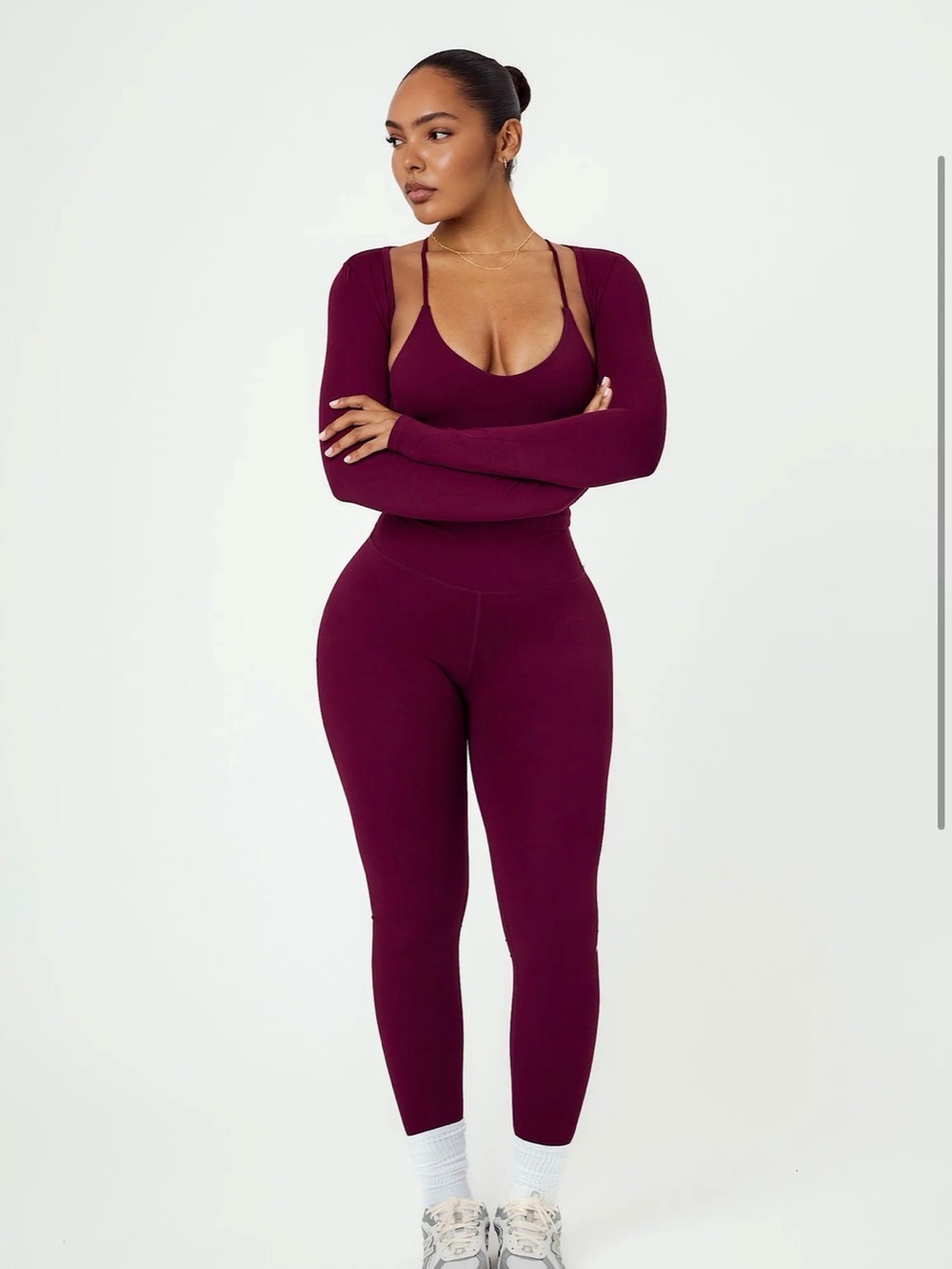 Matte Collection Align Long Sleeve Crop Bolero Top Burgundy Small